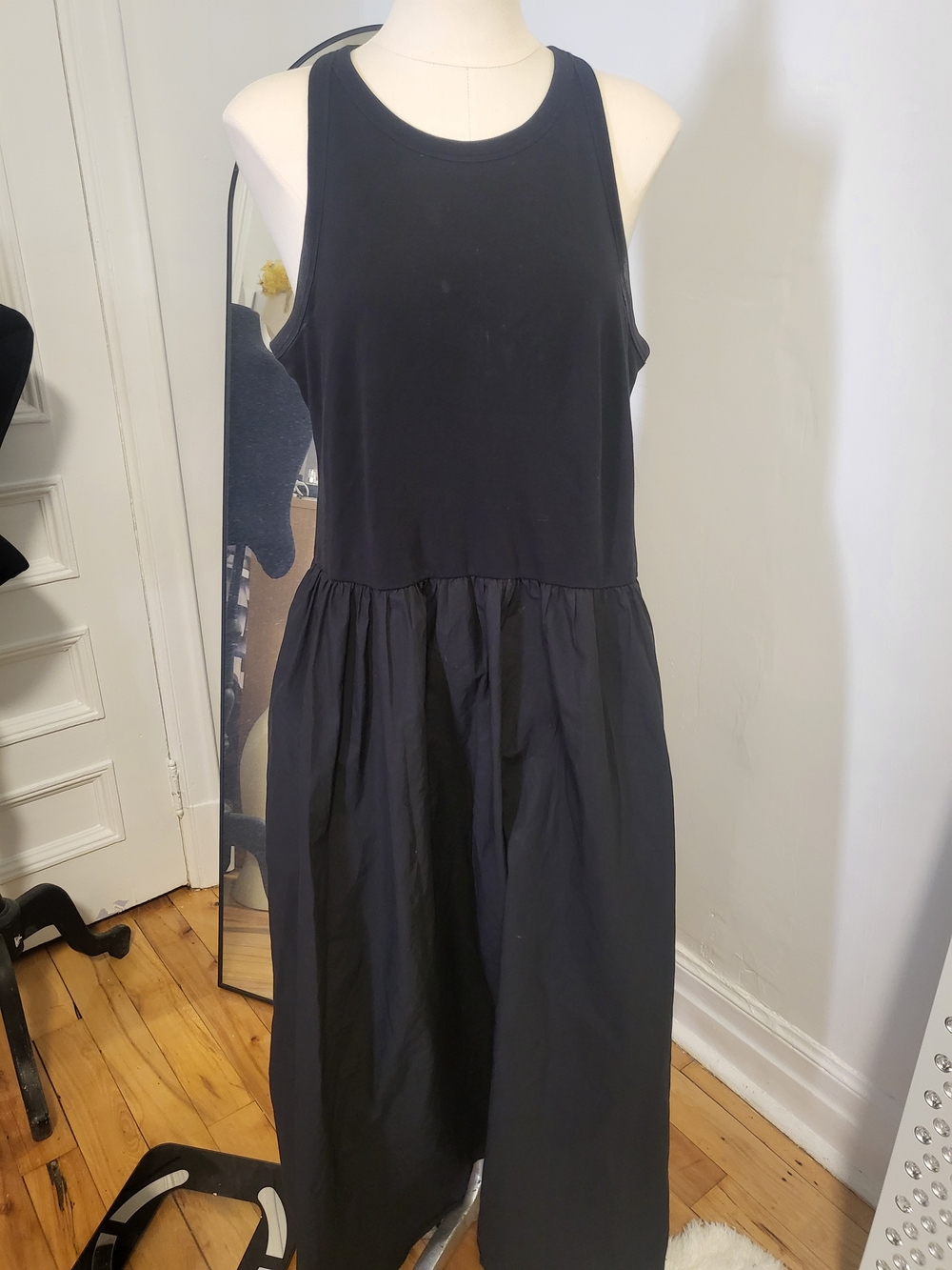 COS Black Sleeveless Midi Dress with Gathered Skirt
